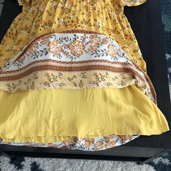 Kirundo Mini Dress Bohemian Short Sleeve Size Large Mustard Floral New - Picture 10 of 13